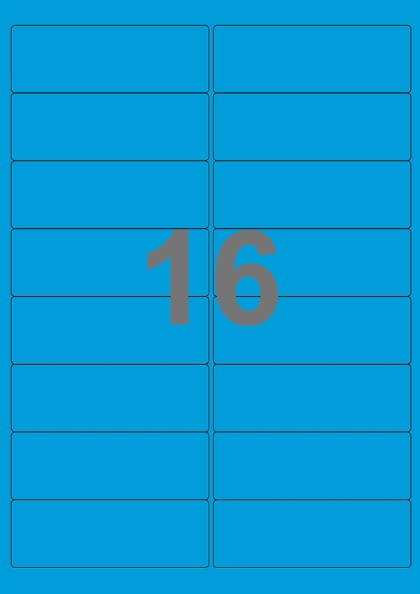 A4-etiketter, 16 Udstansede etiketter/ark, 99,1 x 33,9 mm, blå, 100 ark