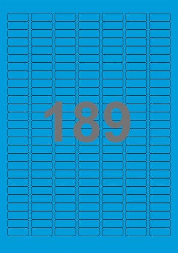 A4-etiketter, 189 Udstansede etiketter/ark, 25,4 x 10,0 mm, (blå, grøn, gul eller rød) 100 ark
