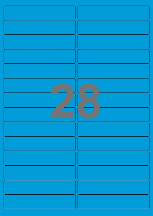 A4-etiketter, 28 Udstansede etiketter/ark, 99,0 x 20,0 mm, blå, 100 ark