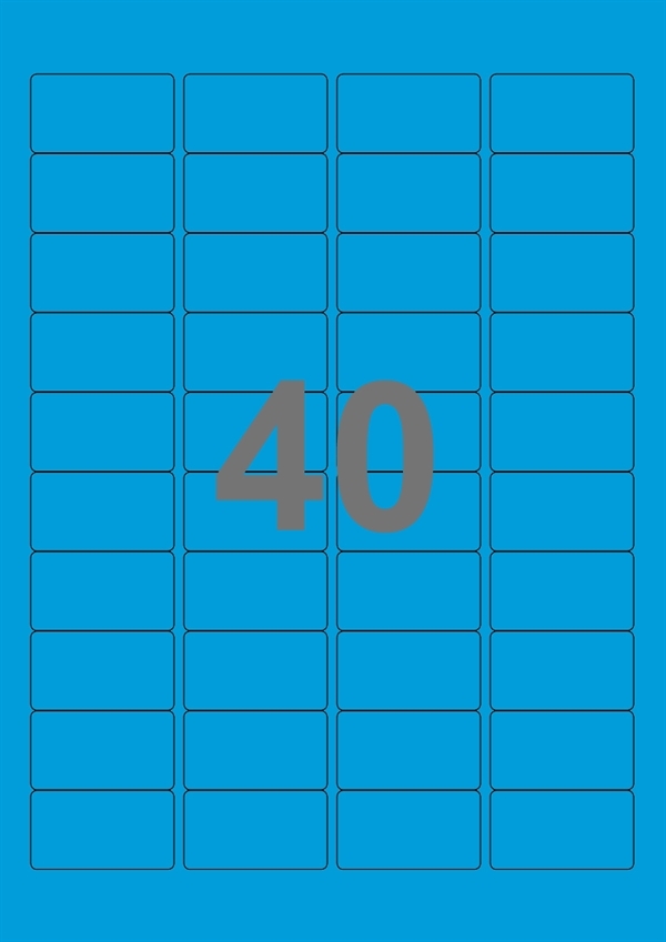 A4-etiketter, 40 Udstansede etiketter/ark, 45,7 x 25,4 mm, blå, 100 ark