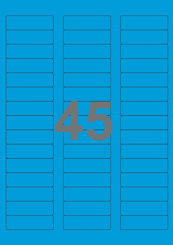 A4-etiketter, 45 Udstansede etiketter/ark, 58,0 x 17,8 mm, blå, 100 ark