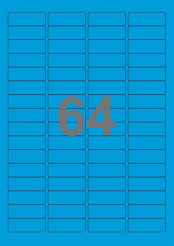 A4-etiketter, 64 Udstansede etiketter/ark, 45,7 x 16,9 mm, blå, 100 ark