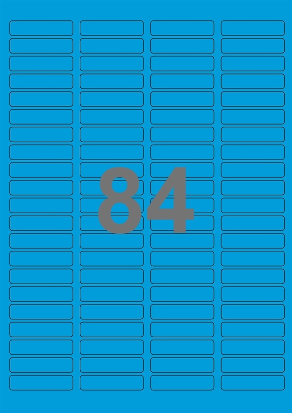 A4-etiketter, 84 Udstansede etiketter/ark, 46,0 x 11,1 mm, blå, 100 ark