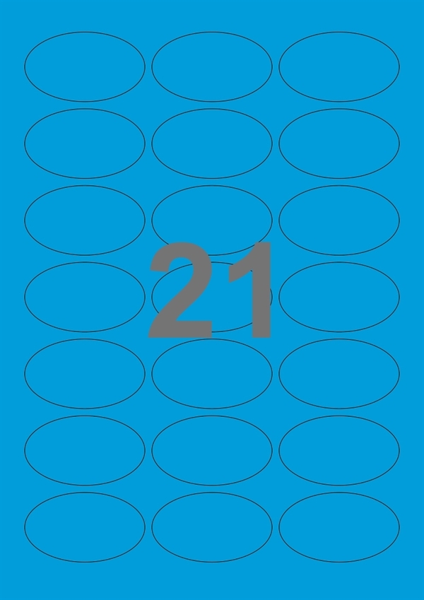 A4-etiketter, ovale, 21 Udstansede etiketter/ark, 60,0 x 35,0 mm, blå, 100 ark