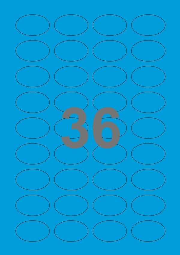 A4-etiketter, ovale, 36 Udstansede etiketter/ark, 40,0 x 25,0 mm, blå, 100 ark