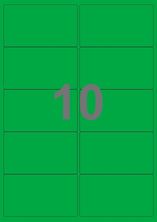 A4-etiketter, 10 Udstansede etiketter/ark, 99,1 x 57,0  mm, grøn, 100 ark