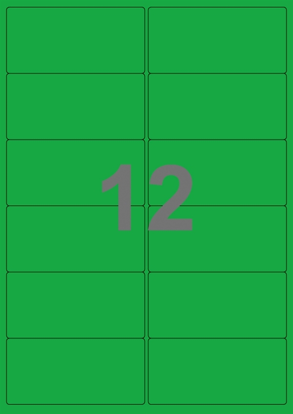 A4-etiketter, 12 Udstansede etiketter/ark, 99,1 x 47,5 mm, grøn, 100 ark