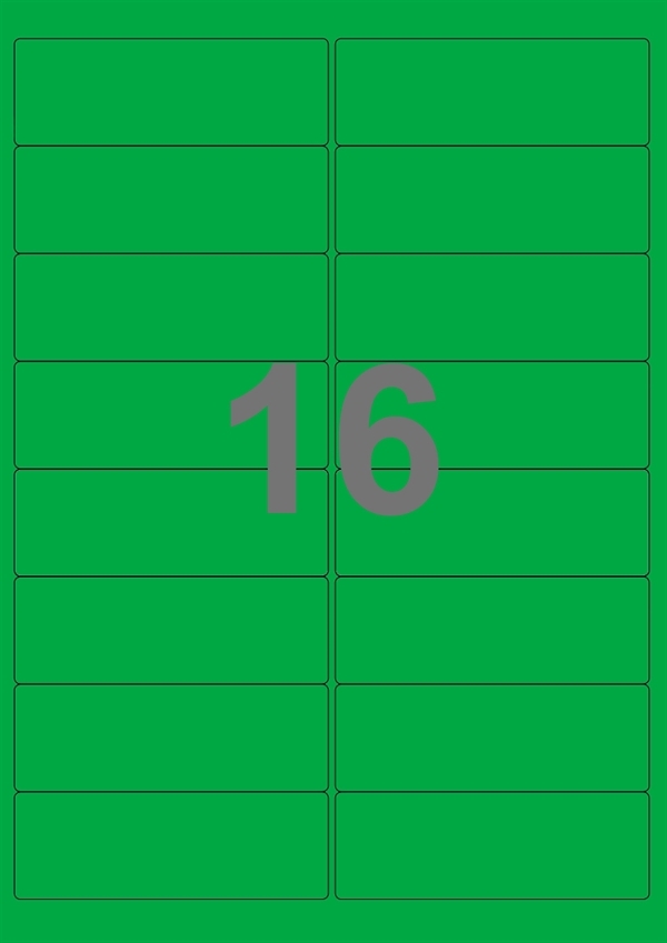A4-etiketter, 16 Udstansede etiketter/ark, 99,1 x 33,9 mm, grøn, 100 ark
