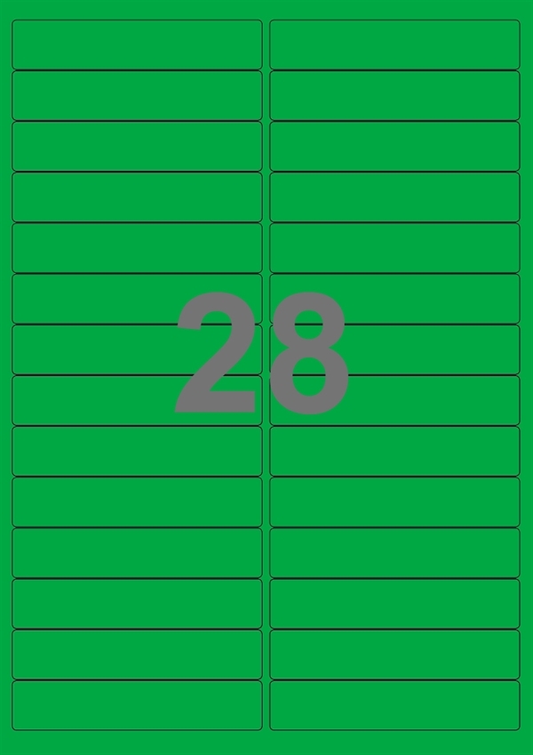 A4-etiketter, 28 Udstansede etiketter/ark, 99,0 x 20,0 mm, grøn, 100 ark