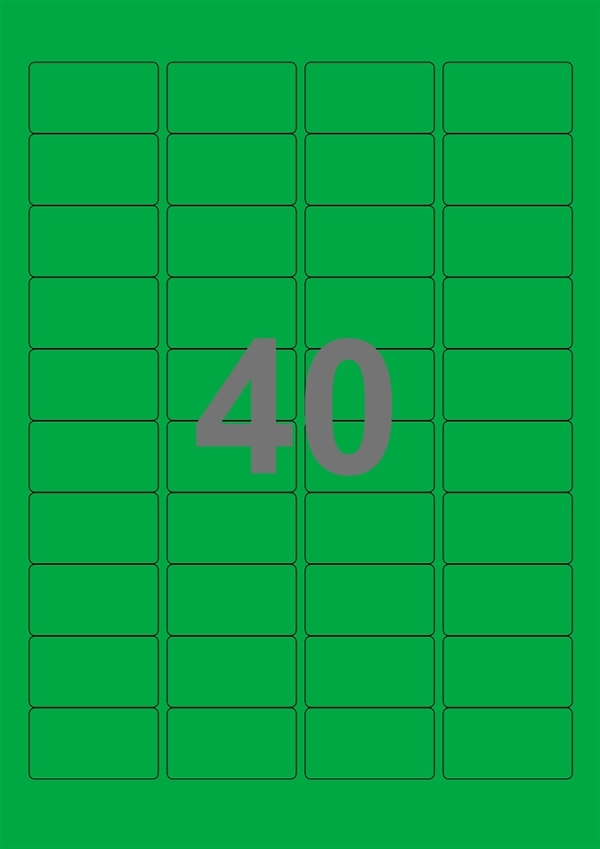A4-etiketter, 40 Udstansede etiketter/ark, 45,7 x 25,4 mm, grøn, 100 ark