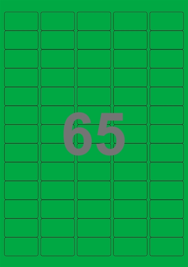 A4-etiketter, 65 Udstansede etiketter/ark, 38,1 x 21,2 mm, grønt, 100 ark