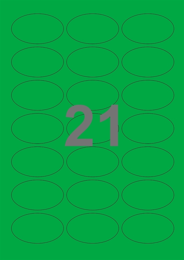 A4-etiketter, ovale, 21 Udstansede etiketter/ark, 60,0 x 35,0 mm, grøn, 100 ark