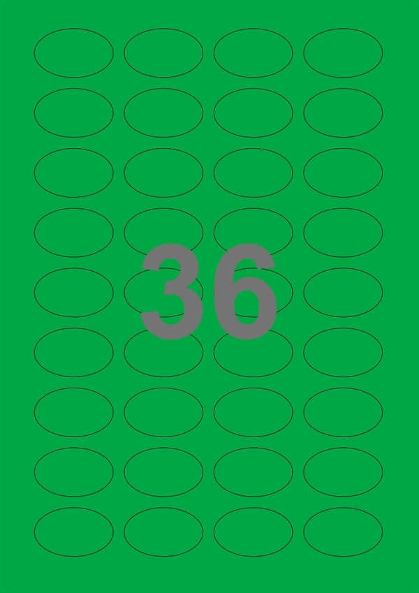 A4-etiketter, ovale, 36 Udstansede etiketter/ark, 40,0 x 25,0 mm, grøn, 100 ark