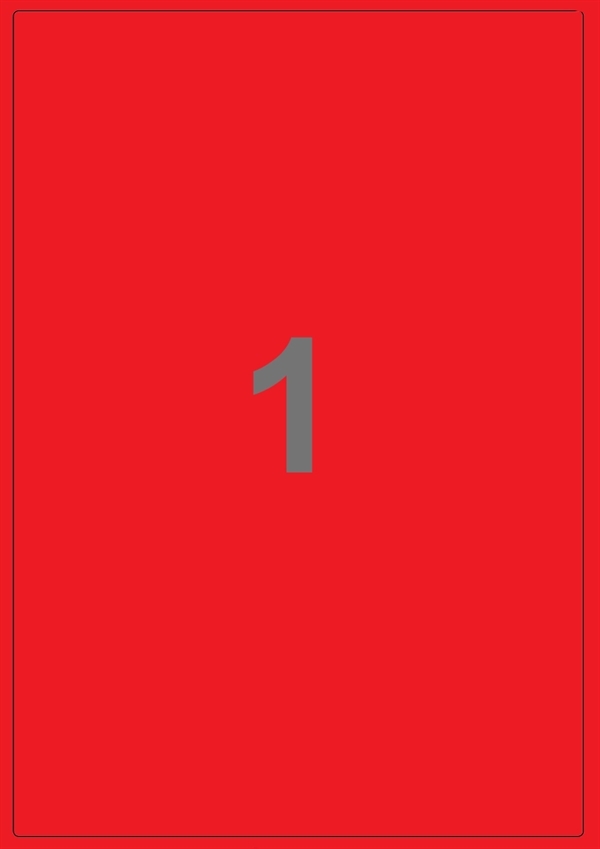 A4-etiketter, 1 Udstanset etiket/ark, 199,6 x 289,0 mm, rød, 100 ark