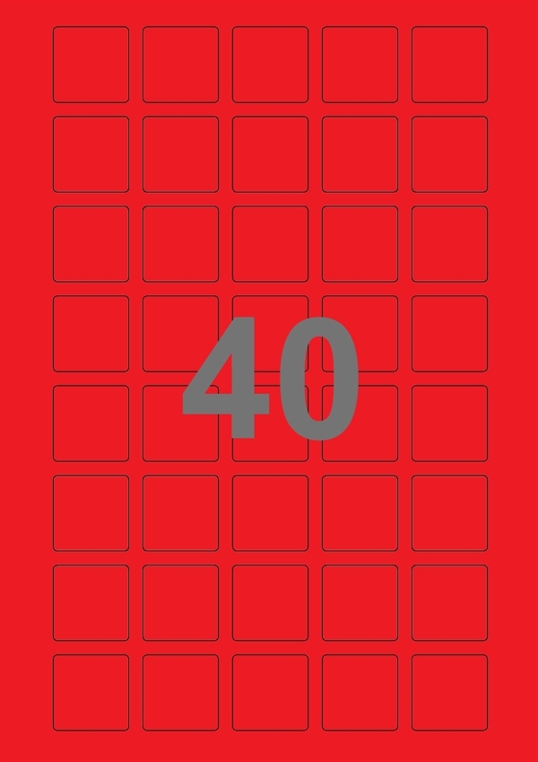 A4-etiketter, 40 Udstansede etiketter/ark, 30,0 x 30,0 mm, rød, 100 ark