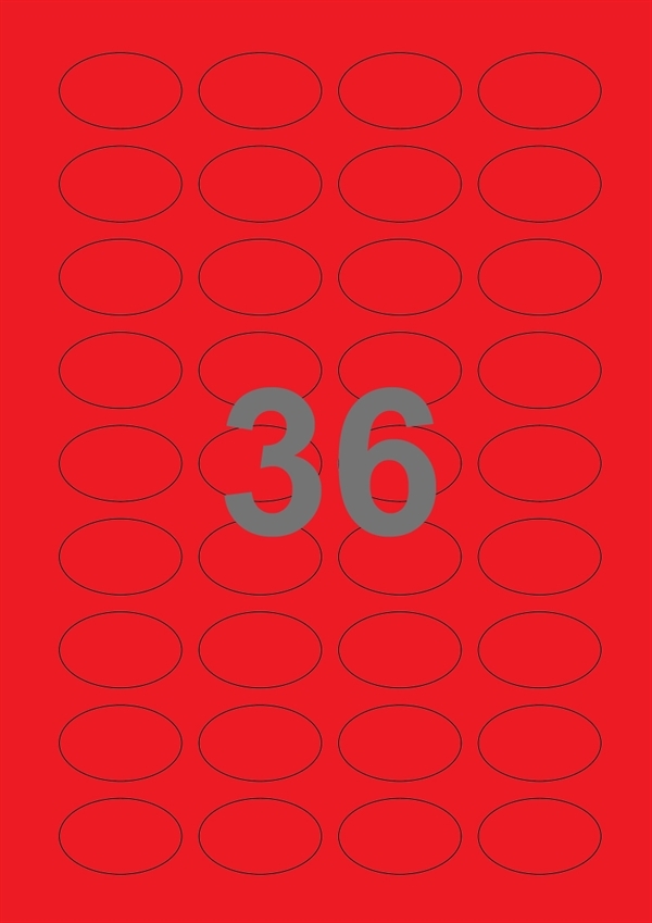 A4-etiketter, ovale, 36 Udstansede etiketter/ark, 40,0 x 25,0 mm, rød, 100 ark