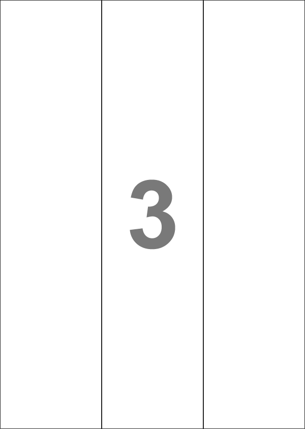 A4-3-lang slids, 3 Utstansede etiketter/ark, 70,0 x 295,3 mm, hvit/gloss, 100 ark