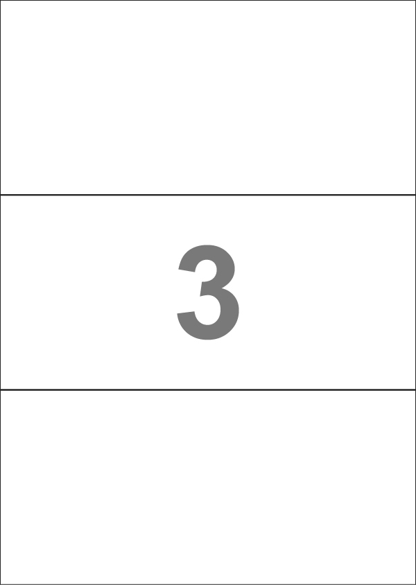 A4- 3 slids, 3 Utstansede etiketter/ark, 210,0 x 98,4  mm, permanent lim, hvit matt, 100 ark 
