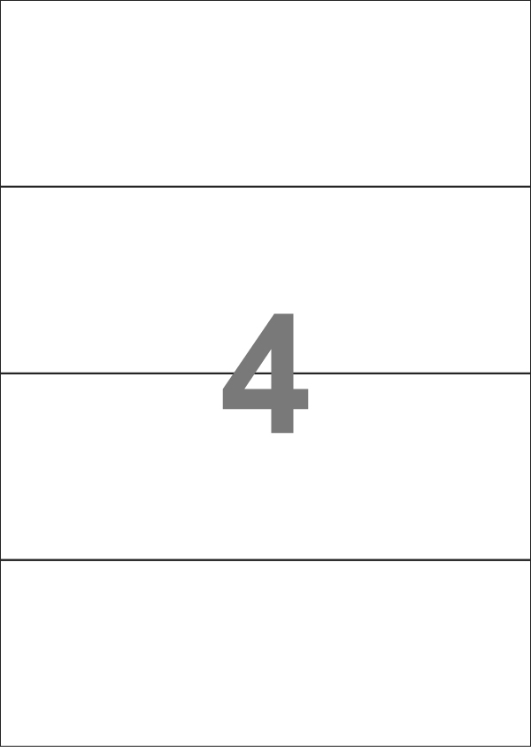 A4-4-smal slids, 4 Utstansede etiketter/ark, 210,0 x 73,8 mm, hvit/gloss, 100 ark