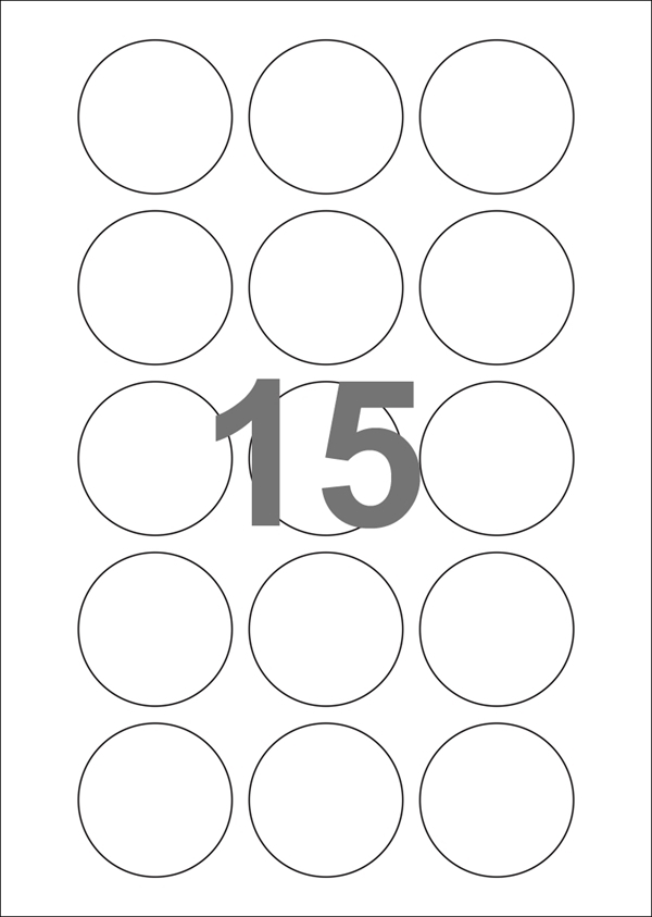 A4-Ø50, 15 Utstansede etiketter/ark, Ø50 mm, hvit matt, avtakbart lim,  100 ark