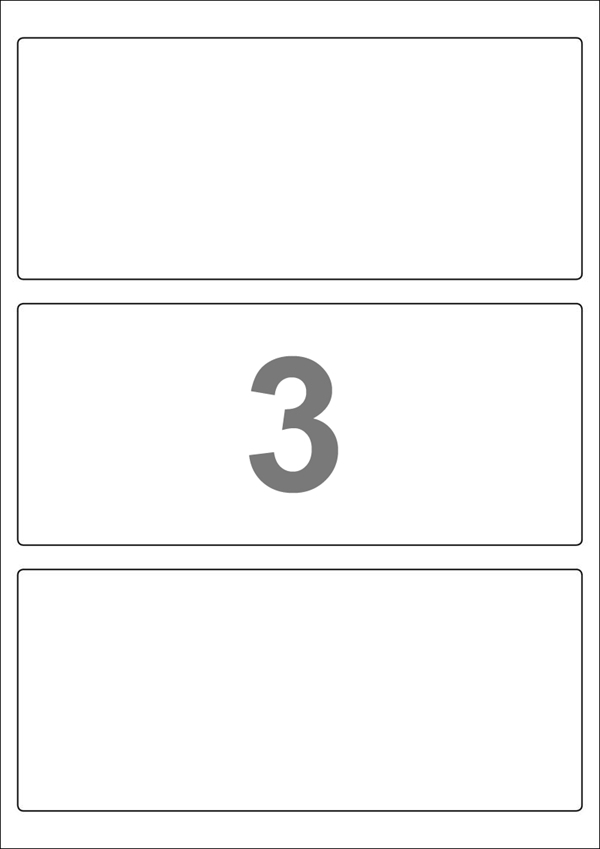 A4-etiketter, 3 Udstansede etiketter/ark, 198,0 x 85,0 mm, hvid mat, 100 ark