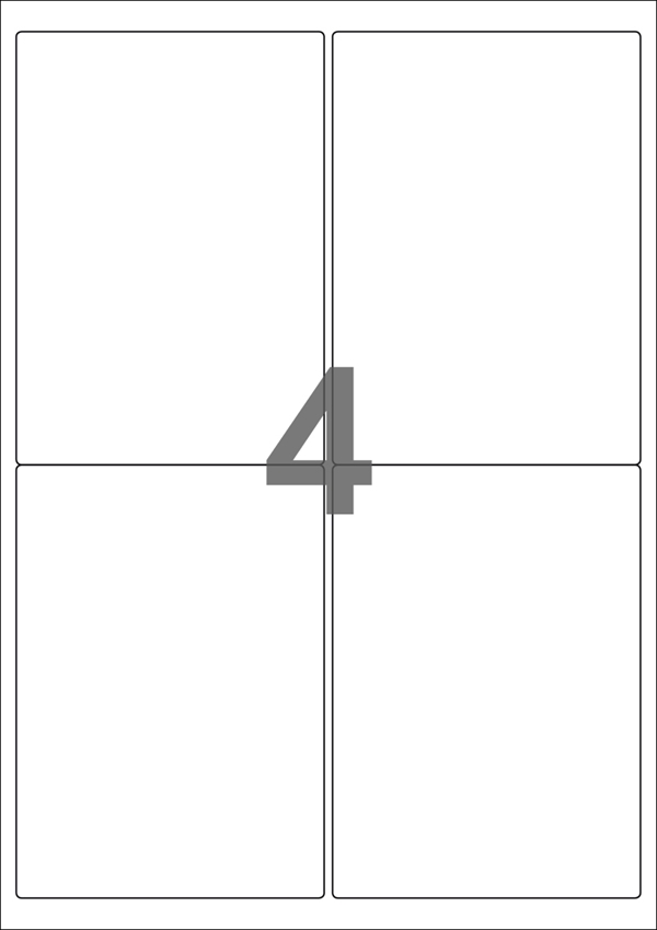 A4-etiketter, 4 Udstansede etiketter/ark, 99,1 x 139,0 mm, hvid mat, 100 ark