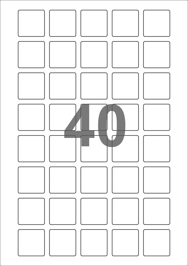 A4-40 kvad., 100% resirkulert 40 Utstansede etiketter/ark, 30,0 x 30,0 mm, off-white / matt, 75 ark