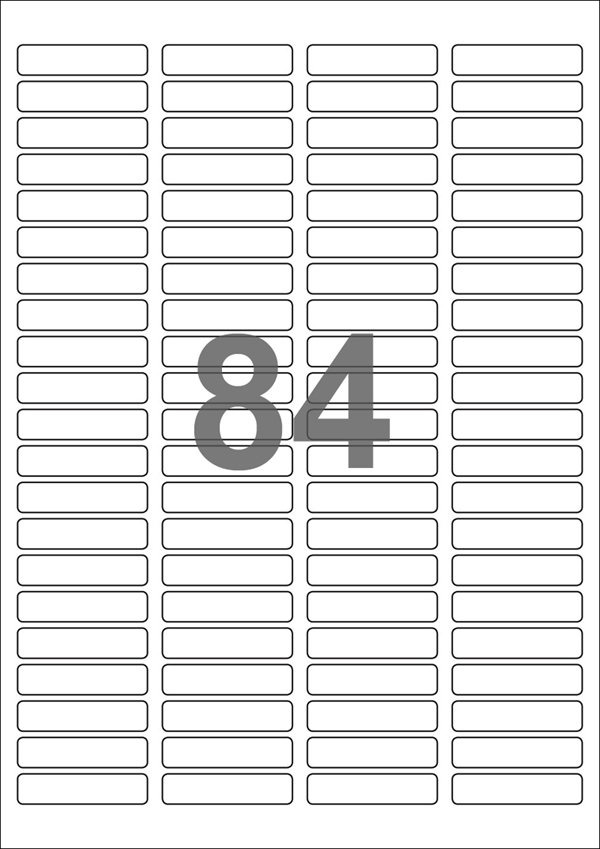 A4-etiketter, 84 Udstansede etiketter/ark, 46,0 x 11,1 mm, hvid mat, 100 ark