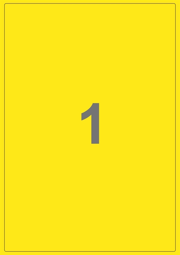 A4-etiketter, 1 Udstanset etiket/ark, 199,6 x 289,0 mm, gul, 100 ark