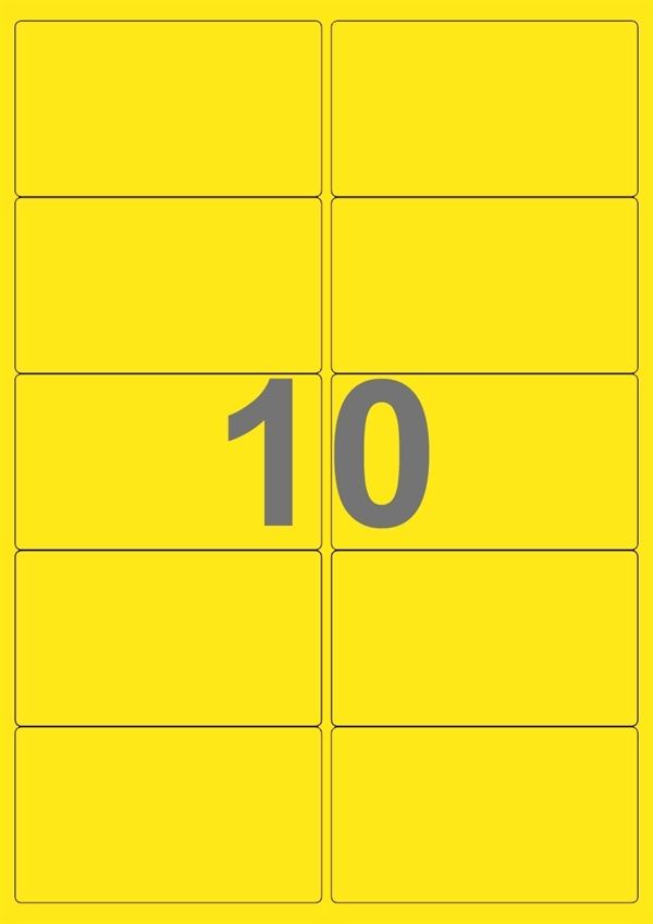 A4-etiketter, 10 Udstansede etiketter/ark, 99,1 x 57,0  mm, gul, 100 ark