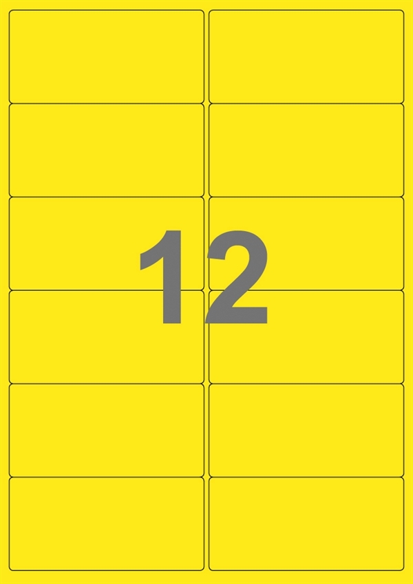A4-etiketter, 12 Udstansede etiketter/ark, 99,1 x 47,5 mm, gul, 100 ark