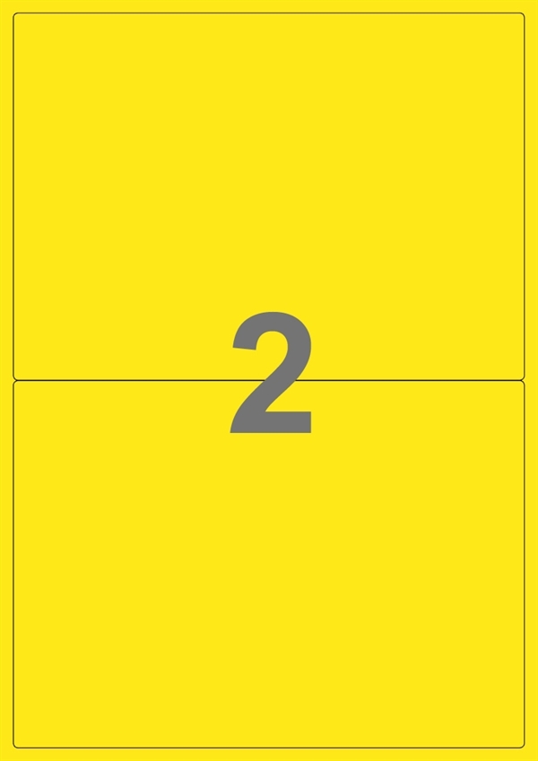 A4-etiketter, 2 Udstansede etiketter/ark, 199,6 x 143,5 mm, gul , A5, 100 ark