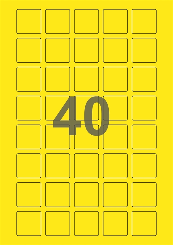 A4-etiketter, 40 Udstansede etiketter/ark, 30,0 x 30,0 mm, gul, 100 ark