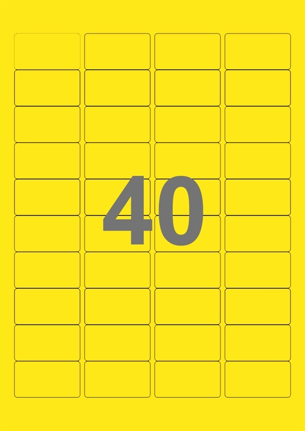A4-etiketter, 40 Udstansede etiketter/ark, 45,7 x 25,4 mm, gul, 100 ark