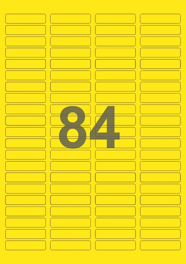 A4-etiketter, 84 Udstansede etiketter/ark, 46,0 x 11,1 mm, gul, 100 ark