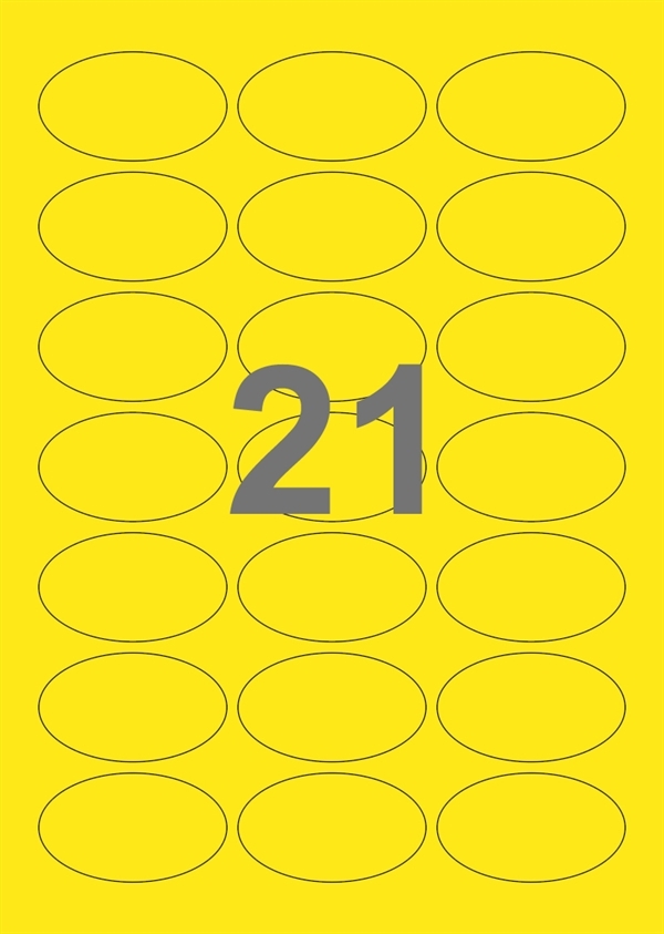 A4-etiketter, ovale, 21 Udstansede etiketter/ark, 60,0 x 35,0 mm, gul, 100 ark
