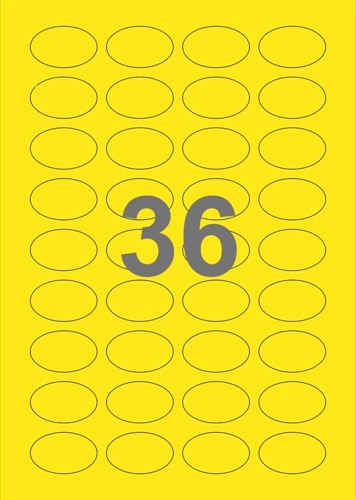 A4-etiketter, ovale, 36 Udstansede etiketter/ark, 40,0 x 25,0 mm, gul, 100 ark