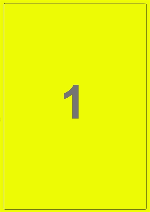 A4-etiketter, 1 Udstanset etiket/ark, 199,6 x 289,0 mm, neon gul, 100 ark