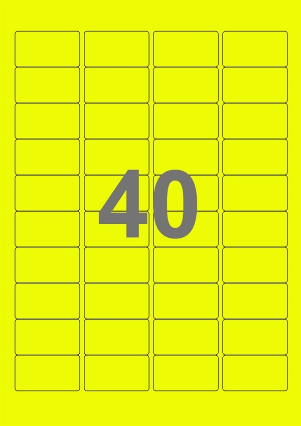 A4-etiketter, 40 Udstansede etiketter/ark, 45,7 x 25,4 mm, neon gul, 100 ark