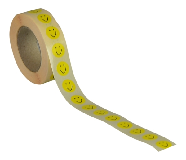 Lille Smiley etiket, gul, Ø13 mm. 1.000 etiketter/rulle