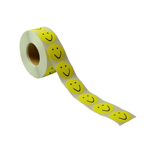 Lille Smiley etiket, Ø19 mm, gul. 1.000 etiketter/rulle