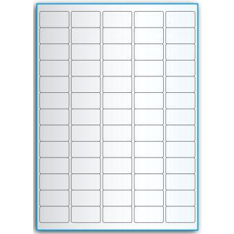 A4-65, 65 Utstansede transparente etiketter/ark, 38,1 x 21,2 mm, 50 ark - A-4 etiketter, gjennomsiktige