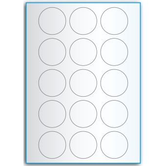 A4-Ø50, 15 utstansede transparente etiketter/ark, Ø50 mm,  50 ark - A-4 etiketter, gjennomsiktige