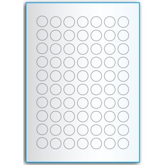 A4-Ø20, 70 utstansede transparente etiketter/ark, Ø20 mm,  50 ark - A-4 etiketter, gjennomsiktige