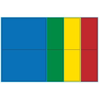 A4-2, 2 Utstansede etiketter/ark, 199,6 x 143,5 mm, (blå, grønn, gul eller rød) , A5, 100 ark - Etiketter i ark for skrivere