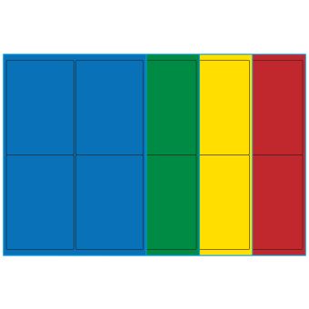 A4-4, 4 Utstansede etiketter/ark, 99,1 x 139,0  mm, (blå, grønn, gul eller rød) 100 ark - Etiketter i ark for skrivere