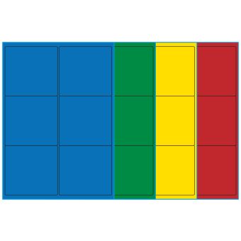 A4-6, 6 Utstansede etiketter/ark, 99,1 x 93,1  mm, (blå, grønn, gul eller rød) 100 ark - A4-ARK