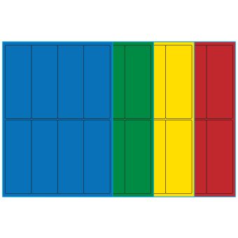 A4- 8 smal, 8 Utstansede etiketter/ark, 50,0 x 140,0  mm, (bl&aring;, gr&oslash;nn, gul eller r&oslash;d) 100 ark - 