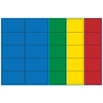 A4-10, 10 Utstansede etiketter/ark, 99,1 x 57,0  mm, (blå, grønn, gul eller rød) 100 ark - A4-etiketter, Fargede