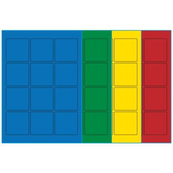 A4-12 kvad., 12 Utstansede etiketter/ark, 60,0 x 60,0  mm, (bl&aring;, gr&oslash;nn, gul eller r&oslash;d) 100 ark - 